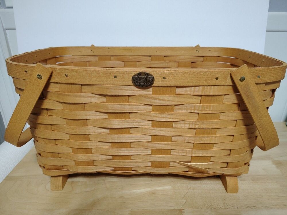 Peterboro Basket Co Vintage Large Footed Basket with handles Made USA Picnic Sz